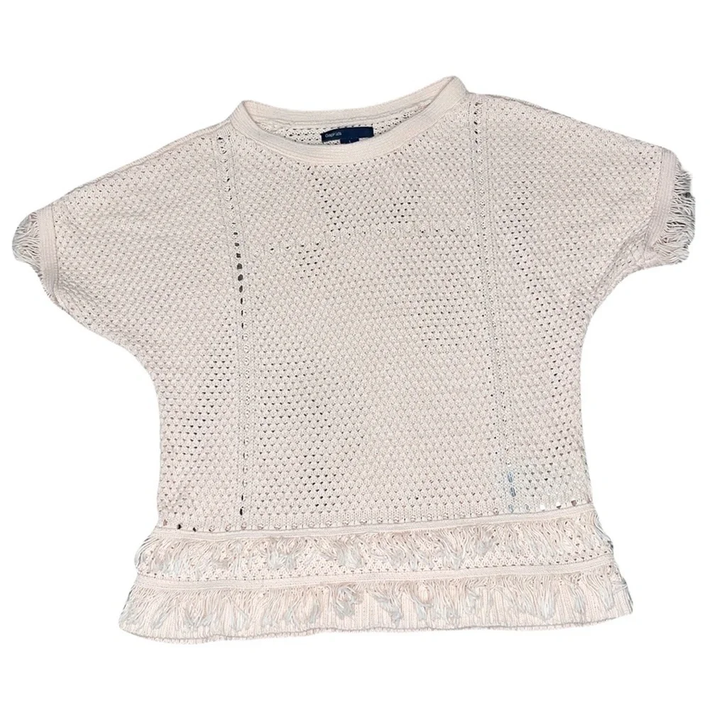 GapKids Peach Open Knit Crochet Fringe Top Sweater Size L 10 Boho